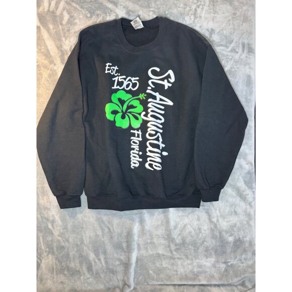 St. Augustine Florida Crewneck Sweatshirt large Black Green Print - Picture 1 of 13